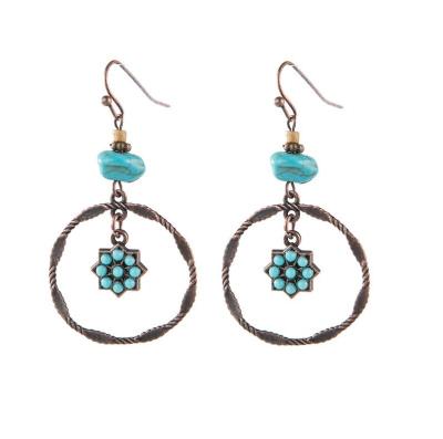 China Vintage Best Seller Turquoise Sunflower Bohemian Hoop Earrings Large Hoop Earrings For Ladies And Girls for sale