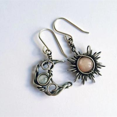 China Retro Moonstone Sun Moon Alloy Vintage Asymmetrical Earrings Jewelry BOHEMIA Moon Bohemian Earrings for sale