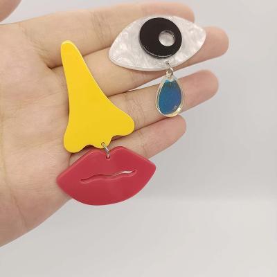 China Halloween fun cute creative design INS hyperbolic jewelry acrylic eyes tear nose mouth facial features asymmetrical cute earrings for sale