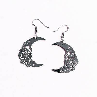 China Wholesale Jewelry BOHEMIA Boho Punk Crescent Moon Gothic Fishhook Filigree Earrings Moon Pattern Rose Flower Earrings for sale