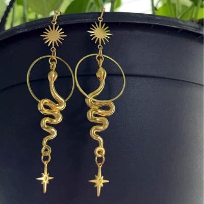 China And American BOHEMIA Fashion Jewelry Bohemian Punk Western European Gold Plated Sun Serpent Sun Snake Earrings Big For Women for sale