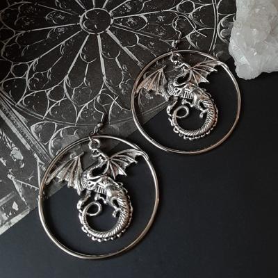 China Medieval Viking Gothic Punk Dragon Hoop Fantasy Pagan Witchy Western Neo-Gothic Unusual Jewelry Earrings For Women Men for sale