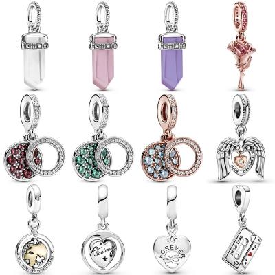 China FASHIONABLE Sparkling Rose Crystal Amulet Angel Wings Disc and Heart Beads 925 Sterling Silver Charms Fit Fashion Bracelet DIY Jewelry for sale