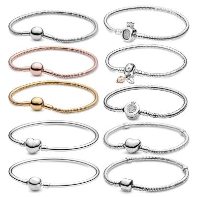 China FASHION Jewelry Mesh Snake Chain Bracelet Fit Pandoraer Sterling Silver Bangle Bead Charm Diy Heart Infinity Clasp Snowflake for sale