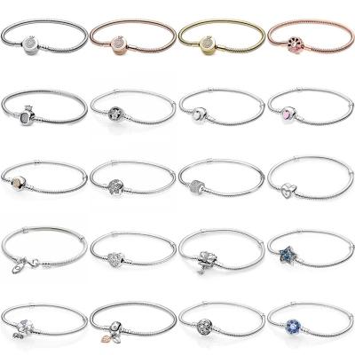 China Wonderful FASHIONABLE Pandoraer Sterling Silver Charm DIY Jewelry Fit Snake Chain Bracelet Poetic Crown Flowers Heart Clasp O for sale