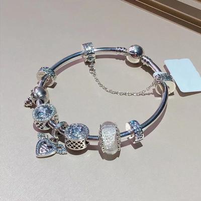 China HJ Jewelry Replica 100% Original 925 Sterling Silver Original PandoraDIY Charm Bracelet Set Custom Valentine's Day Gift for sale