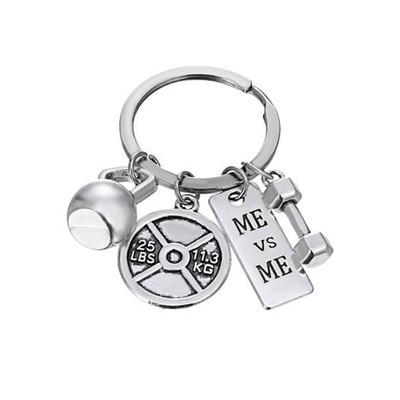 China HJ FASHIONABLE jewelry sports strength barbell kettlebell kettlebell keychain wholesale direct men and women lovers friendship keychain new for sale