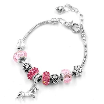 China FASHION HJ Jewelry Rose Crystal Heart's Latest Handmade Big Bead Bracelet Beaded Bracelet DIY Opening Unicorn Children's Bracelet for sale