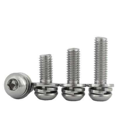 China Stainless steel Customized Stainless Steel M3M4M5M6 Pan Head Groove Combination Screws Pan Head Hexagon Bolts Flat Washer Combination for sale