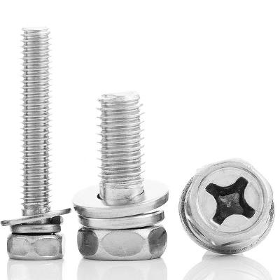 China Hexagonal Head GB9074.13 Stainless Steel M3-M10 Cross Recessed Screw Bolt With Indentation Triple Combination Screw for sale