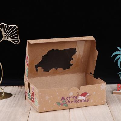 China 2022 Recyclable New Design Christmas Cookie Box Kraft Paper Christmas Candy Box With Clear Window for sale