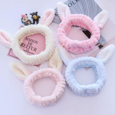 China Wholesale Coral Fleece Women Headband Rabbit Ears Face Wash Shower Make Up Girls Spa Headband for sale