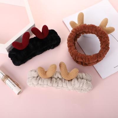 China Wholesale Coral Fleece Women Headband Antler Shape Face Wash Shower Make Up Girls Spa Headband for sale