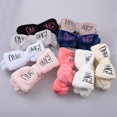 China Fashionable Wholesale Bowknot Women Headband Letters OH MA GOD Flannel Hair Band for sale