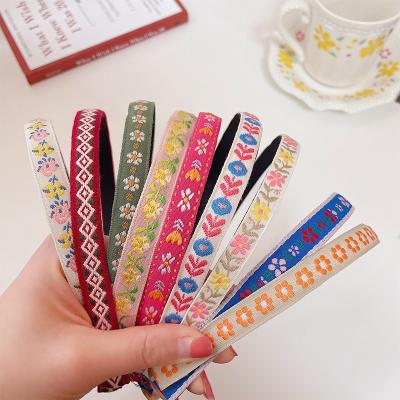 China Popular Ethnic Style Embroidered Floral Circle Hair Flexible Headbands for sale