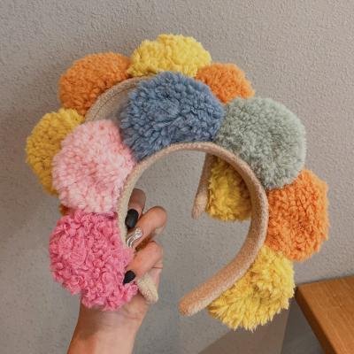 China Popular Colorful Furry Ball Design Shower Headbands Spa Hair Bands For Women for sale