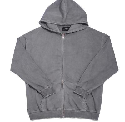 China high quality Anti-wrinkle zipper hoodie oversize custom ripped gray blank zipper vintage faded hoodie 2021 men for sale