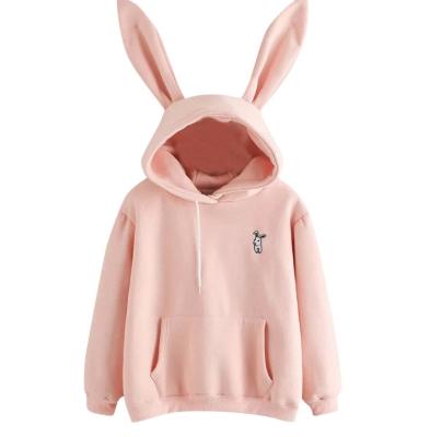 China 2021 Anti-wrinkle Women High Quality Cute Hoodie With Pink Animal Bunny Ears for sale