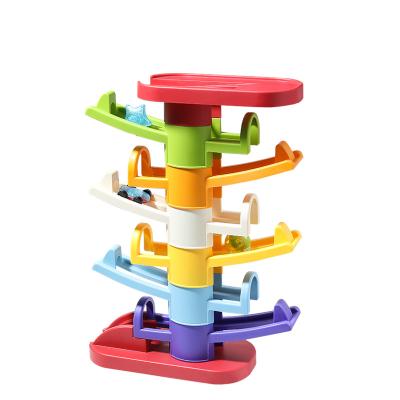 China ABS Kids Developmental Montessori Car Racing Ladder Ramp Race Ladder Toddler Toys Colorful Early Educational Sliding Toys for sale