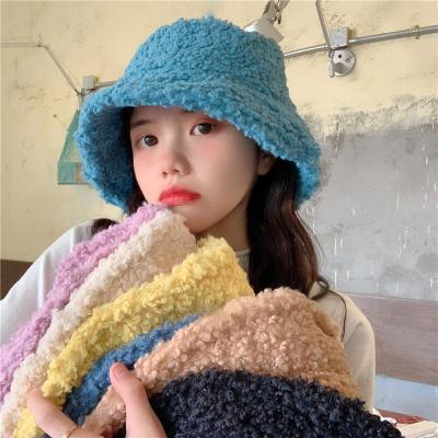 China Girls Fur Bucket Hat Korean Style Soft Furry Fluffy Bucket Hats Winter Warm Fisherman Hat for sale