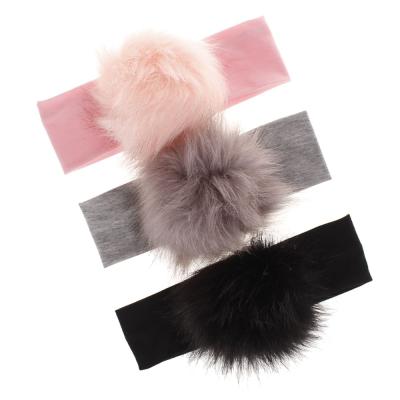 China DecorateÂ   Hot Sale Baby Pom Pom Headband Elastic Turban Headwarp Bandage With Detachable Faux Fur Ball For Babies for sale