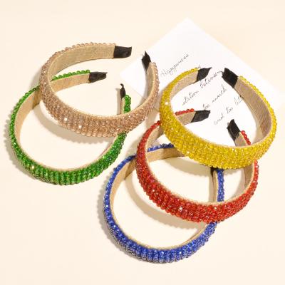 China European and American Style 2021 Summer New Rainbow Colorful Crystal Beads Headband Fashion Wide Headband for Women for sale