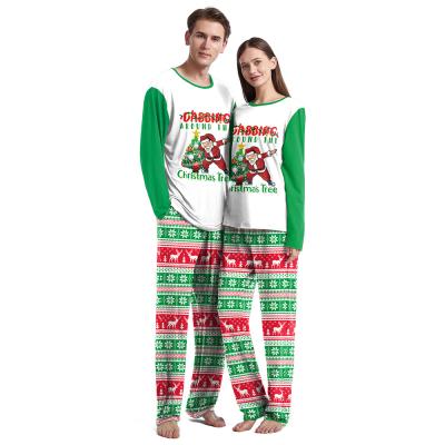 China Breathable Couples Matching Christmas Pajamas Long Sleeves Sleepwear Printed Tops Nightgowns Loungewear Pajamas And Pants for sale