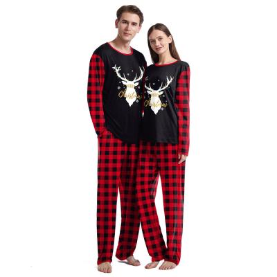 China Breathable Couples Matching Christmas Pajamas Long Sleeves Tops And Plaid Pants Sleepwear Printed Nightgowns Loungewear Pajamas for sale