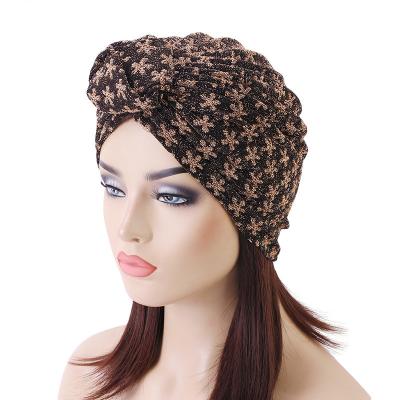 China 2021 Trend Vintage Style Women's Turbans Popular Flower Print Knotted Turban Hat Soft Hat for sale