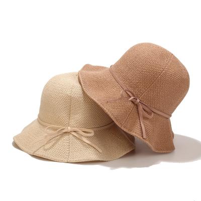 China Foldable Wide Brim Straw Sun Bucket Hat Summer Beach Checked Slouchy Hat For Women Girl for sale