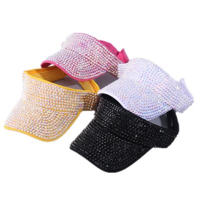 China Hot Selling Popular Full Rhinestone Studded Sun Visor Hat For Women Sun Outdoor Empty Top Hat Tourist Hats for sale