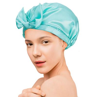 China Sustainable Hot Sale Water Proof Bath Cap For Women Elastic Bow Knot Hood Shower Hat Cap for sale