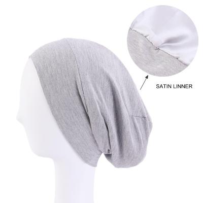 China Wholesale Popular Chemo Hat Elastic Care Beanie Slouchy Night Cap Patients 10 Colors Satin Lining Sleep Hat Turbans for sale