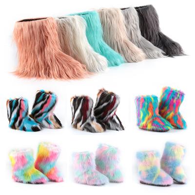 China Amazon Sale Rainbow Color Faux Fur Winter Anti-Slippery Warm Boots For Women Fashion Warm Snow Boots for sale