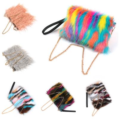 China Fashion Winter New Arrival Women Furry Purse Bag With Strap Fashion Faux Fur Fluffy Messenger Bags for sale