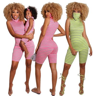 China 2021 Mommy And Me Matching Amazon Family Summer Outfits Girl Anti-Shrink Top Selling One Piece Straip Overalls Set for sale