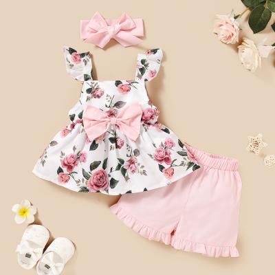 China Latest Hot Sale Children's Day Casual Sets Clothes Dress Shorts Hair Band Summer Wear Baby Girl Girl Dressing Sets for sale