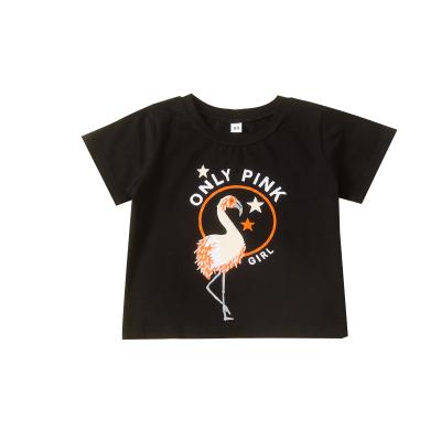 China QUICK DRY T-shirt for girls kids clothing baby flamingo print kids cotton black short sleeve T-shirt for sale