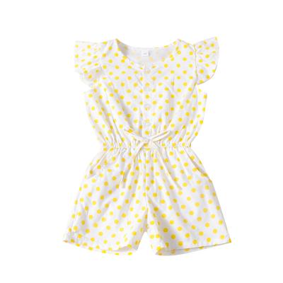 China Wholesale Sweet Girls Casual Boutique Kids Yellow Pol Dot Baby Sleeveless Kids Summer Overalls Sportswear for sale