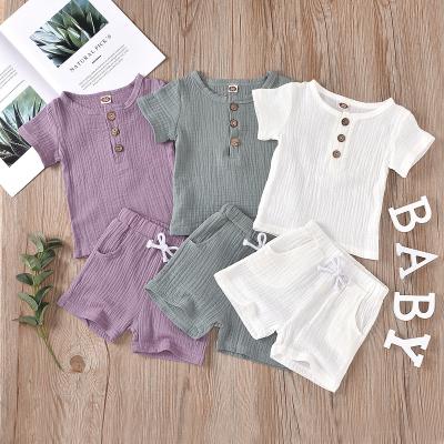 China Baby Boy Summer Casual Solid Short Sleeve T-shirt Tops&Pants Outfit 2Pcs Kids Clothing Sets 2021 for sale