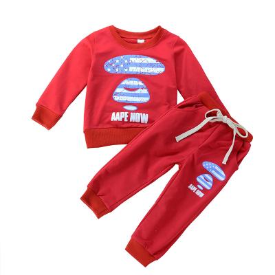 China Wholesale Casual Kid's Sweatshirts And Sweatpants Children's Printing Hoodie Suit Boys And Girls Clothing Sets for sale