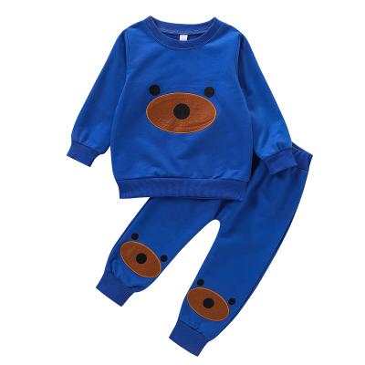 China 2021 New Spring Boys Clothing Korean Blue Bear Long Sleeve Casual Children's Suit Child Set for sale