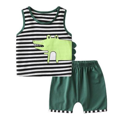 China Casual Best Selling Fashion Stripe Crocodile Boys Vest Sets Special Design Kids Clothing Sets for sale