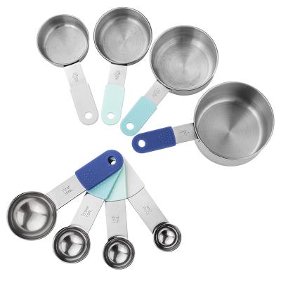 China 8 Piece Durable Plastic Anti-Slip Handle Stainless Steel Measuring Cups And Spoons Sets for sale