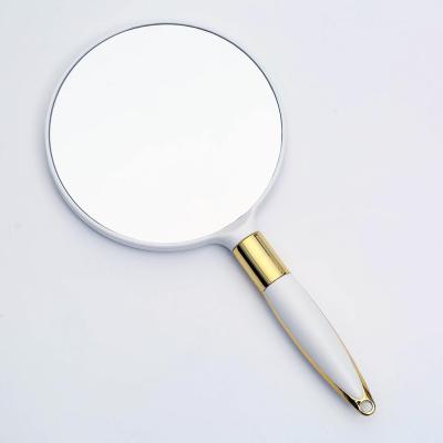 China Non-Specific Classic Round White Cosmetic Mirror With Hand Held Gold Decoroted For Women Girls' Single Side Makeup Hand Held Mirror-D4.7xL9.5 for sale