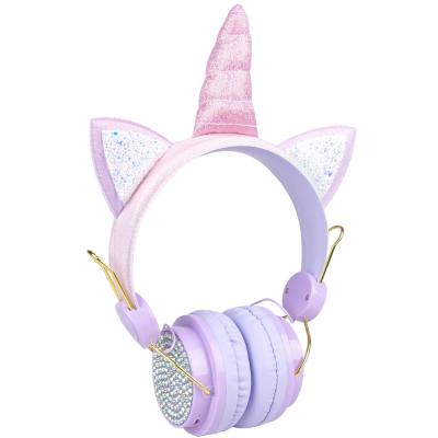 China 2021 new arrival unicorn headphones earphone for kids girls gift earphone wired kids headphpne for chool for sale