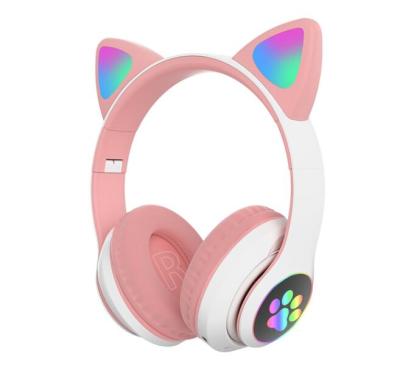 China TWS (True Wireless Stereo) STN-28 3.5mm + Radio BT 5.0 Dual Noise-cancelling Headphones RGB Connection Cat Ear Bass Stereo with Mic Support TF Card for sale