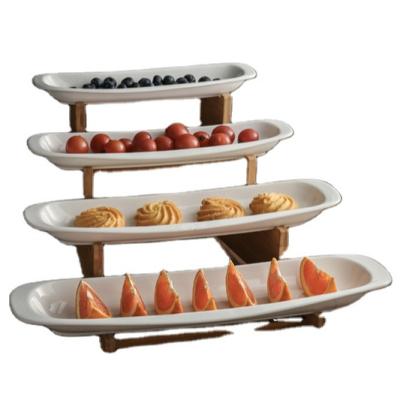 China Viable 3 Tier Serving Tray Cake Fruit Dessert Buffet Display Plate Serving Dish Set Restaurant Wedding Party Ceramic Cupcake Stand for sale