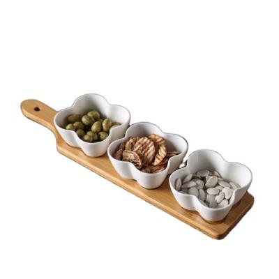 China Sustainable Wholesale Fruit Salad Bowl Holder Bamboo Wooden Serving For Kitchen Counter Snack Dessert Tray Ceramic Fruit Bowl for sale