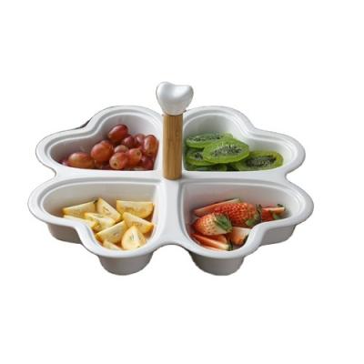 China Sustainable Storage Tray Bamboo Tray, Food Serving Tray with 4 Ceramic Bowls Fruit Veggie Food Serving Dish Tray for Family Dinner for sale